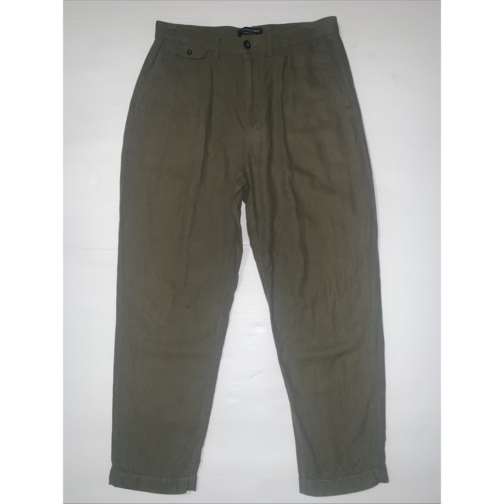 Banana Republic Mens Linen Cotton Pants size 32x26 Green Relaxed Tapered Preppy‎